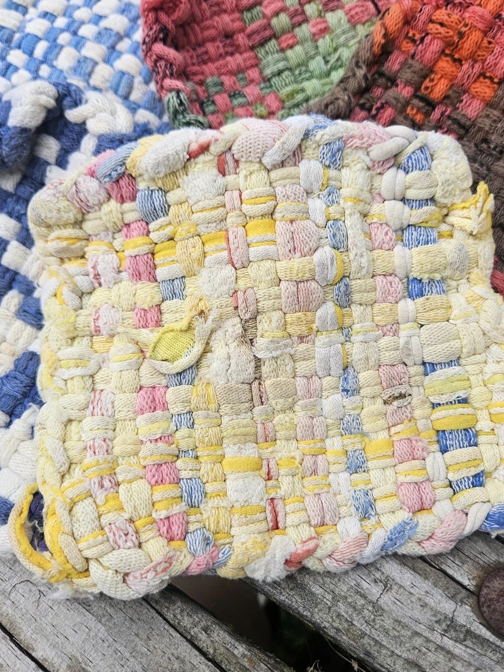 Colorful Handmade Woven Potholders and Hot Pads Made from Cotton Jersey Loops